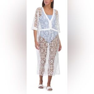 4 Our Dreamers Women’s White Crochet Tie Front Cover-Up Caftan. Size Small NWT